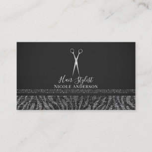 Carte De Visite Ciseaux d'argent gris foncé Zèbre chic Liste de ch