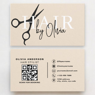 Carte De Visite Ciseaux de coiffeur Code QR Faux Papier