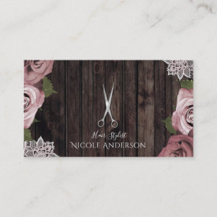 Carte De Visite Ciseaux de coiffeur de Salon Chic Rose Poussiéreux