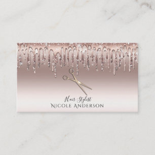 Carte De Visite Ciseaux de coiffeur de salon Rose Gold avec strass