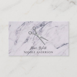 Carte De Visite Ciseaux de coiffeur de Salon Silver sur Marbre Gri