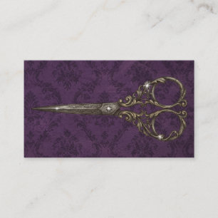 Carte De Visite Ciseaux de coiffeur en damas violet vintage