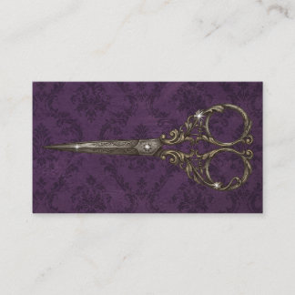 Carte De Visite Ciseaux de coiffeur en damas violet vintage 