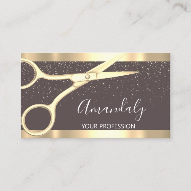 Carte De Visite Ciseaux de coiffeur moderne Gold Confetti Skinny (Devant)