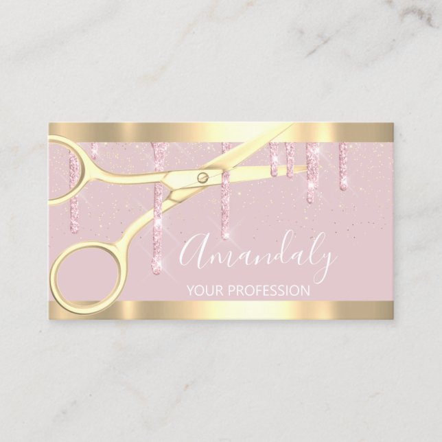 Carte De Visite Ciseaux de coiffeur moderne Gold Rose Blush (Devant)