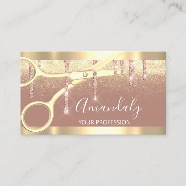 Carte De Visite Ciseaux de coiffeur moderne Rose Gold Confetti (Devant)