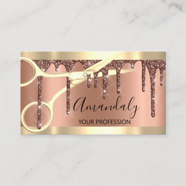 Carte De Visite Ciseaux de coiffeur professionnel Gold Cuivre (Devant)