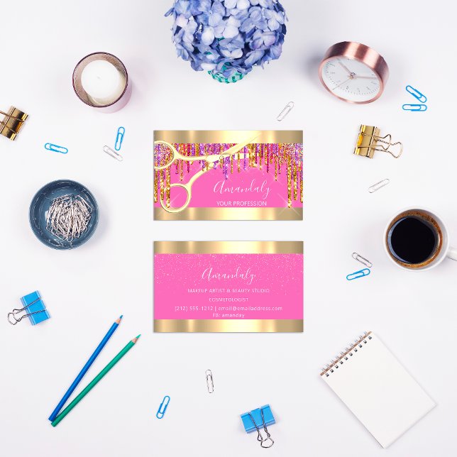 Carte De Visite Ciseaux de coiffure moderne Parties scintillant vi (Modern Hairdresser Scissors Purple Glitter Beauty Business Card)