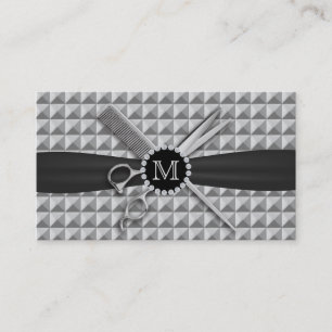 Carte De Visite Ciseaux de monogramme de cheveux et métal