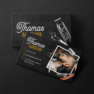 Carte De Visite Ciseaux De Salon De Coiffure En Bois Noir Tondeuse