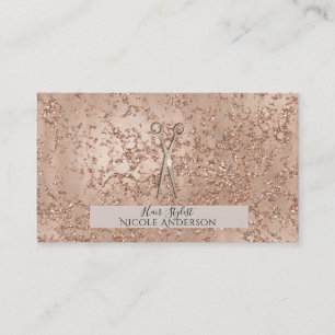 Carte De Visite Ciseaux de styliste Rose Gold Pink Crackle Sparkle