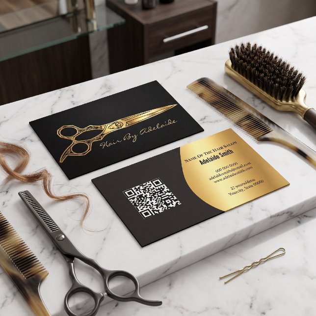 Carte De Visite Ciseaux dorés faux simples Cool pour coiffeur (Créateur téléchargé)