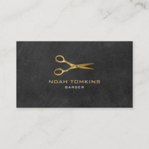 Carte De Visite Ciseaux en or de barbier moderne sur tableau noir