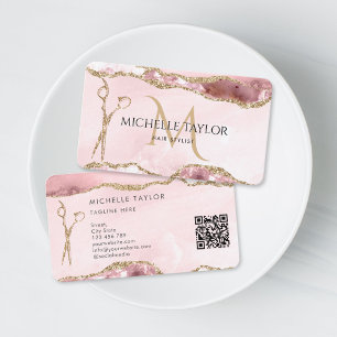Carte De Visite Ciseaux en or modernes Code QR monogrammé pour coi