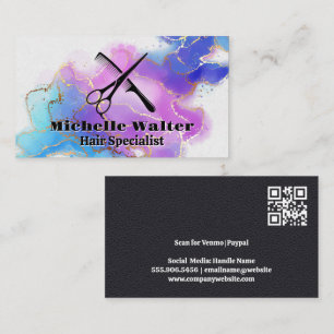 Carte De Visite Ciseaux et peigne Aquarelle Gold Foil