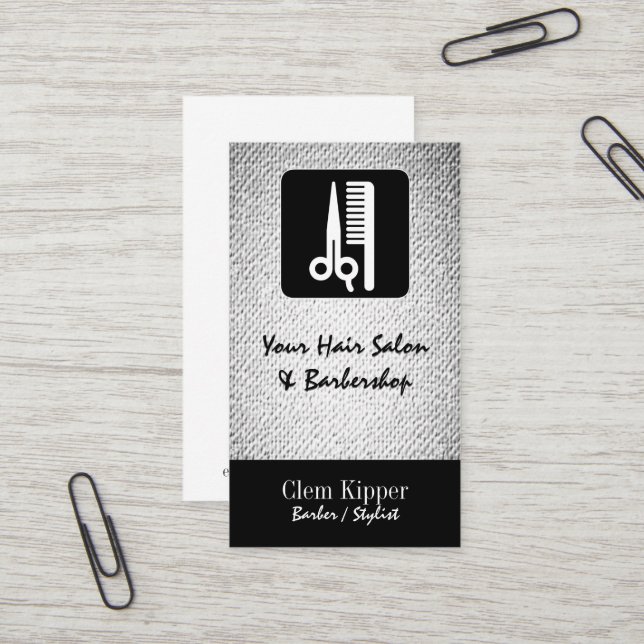 Carte De Visite Ciseaux et regard de texture de salon de coiffeur (Devant/Arrière en situation)