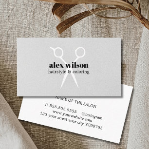 Carte De Visite Ciseaux gris blanc texture minimale Coiffeur