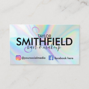 Carte De Visite Ciseaux holographiques roses cheveux et maquillage