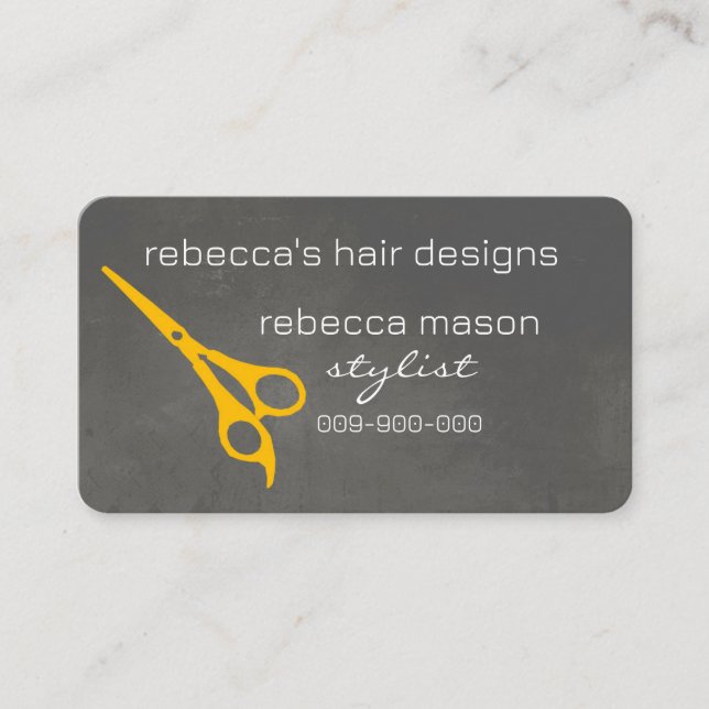 Carte De Visite ciseaux jaunes et gris coiffeur coiffeur salon per (Devant)