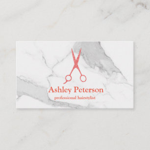 Carte De Visite Ciseaux Logo Coiffeur Marbre & Rose Or