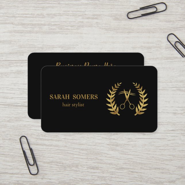 Carte De Visite Ciseaux minimalistes modernes Branding Hair Stylis (Devant/Arrière en situation)