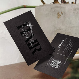Carte De Visite Ciseaux Noir/Blanc Élégants Coiffeur Minimaliste 