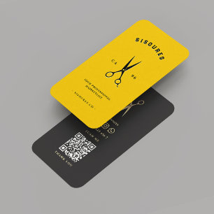 Carte De Visite Ciseaux noirs jaunes coiffeurs modernes