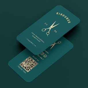 Carte De Visite Ciseaux or Barbier Turquoise foncé Barbre minimal