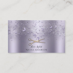 Carte De Visite Ciseaux Papillons Or Rose Violet Styliste