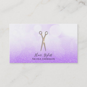 Carte De Visite Ciseaux Rose Gold Paillettes Violettes Coiffeur