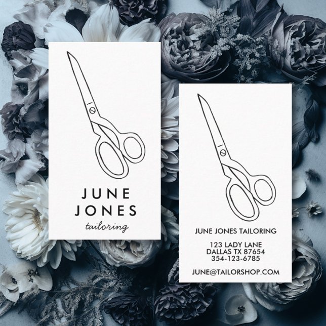 Carte De Visite Ciseaux Tailor Tissu Chic Minimal PERSONNALISÉ (Fabric scissors tailor seamstress custom business cards)