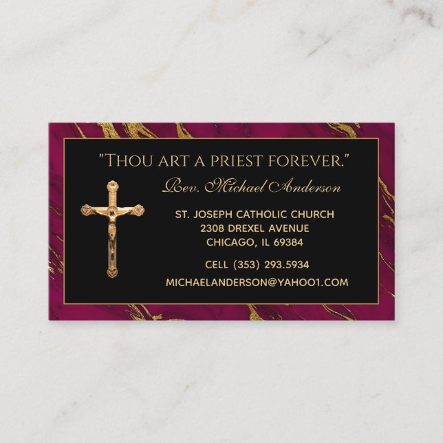 Carte De Visite Citation de l'Écriture en marbre crucifix (Devant)
