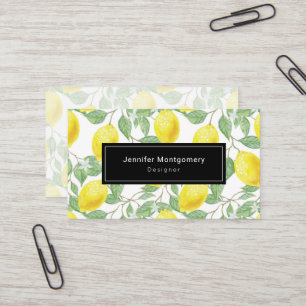 Carte De Visite Citrons jaunes avec Motif Feuille vert