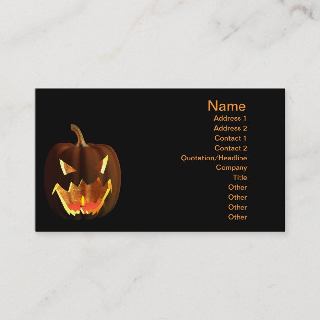 Carte De Visite Citrouille de Halloween sur le noir (Devant)