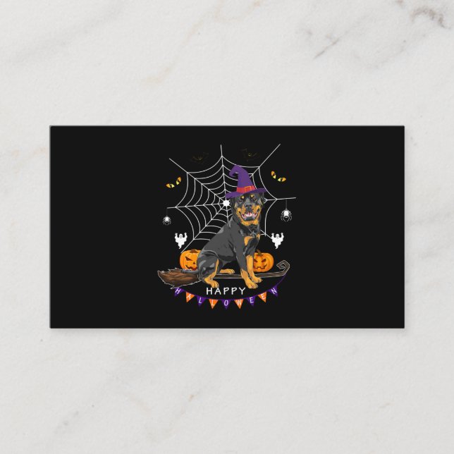 Carte De Visite Citrouille de sorcière Rottweiler Halloween Hommes (Devant)