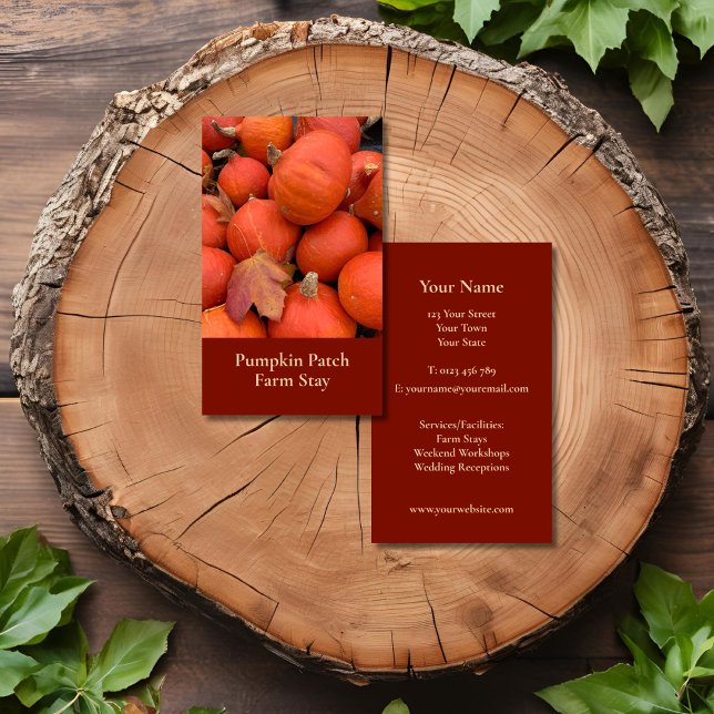 Carte De Visite Citrouille orange rustique (Rustic Orange Pumpkin business card for farm, fresh produce, farm stay, bio or organic company)