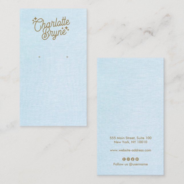 Carte De Visite Clair bleu Calligraphie Script Earring Business (Devant / Derrière)