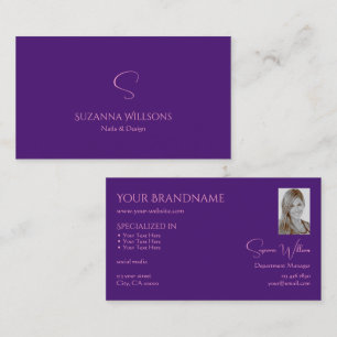 Carte De Visite Clair Royal violet classique avec monogramme et ph