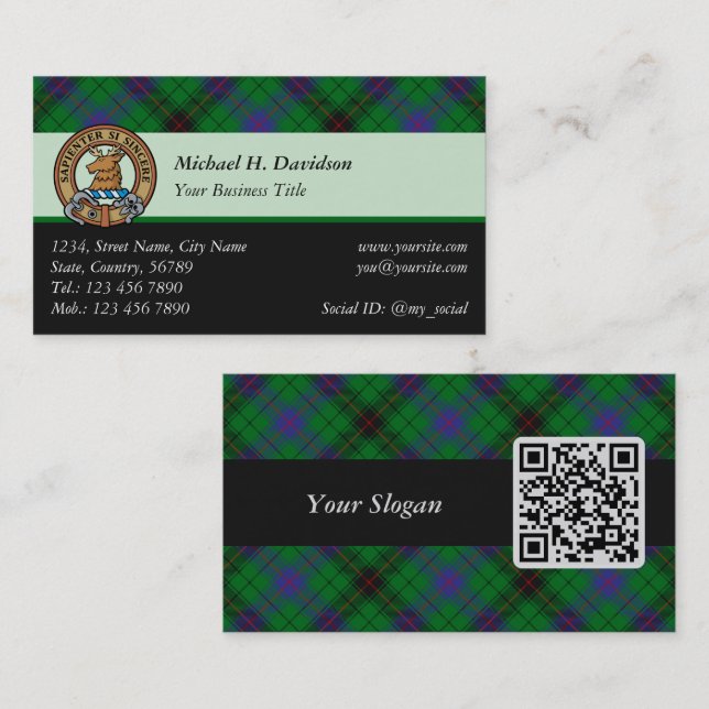 Carte De Visite Clan Davidson Crest sur Tartan (Devant / Derrière)