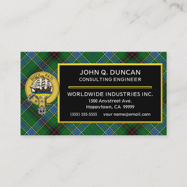 Carte De Visite Clan écossais Duncan Tartan Plaid (Devant)