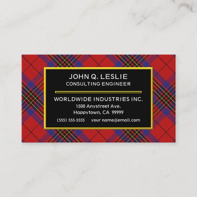 Carte De Visite Clan écossais Leslie Red Tartan Plaid (Devant)