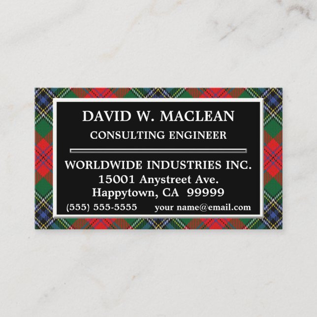 Carte De Visite Clan écossais MacLean Tartan Plaid (Devant)