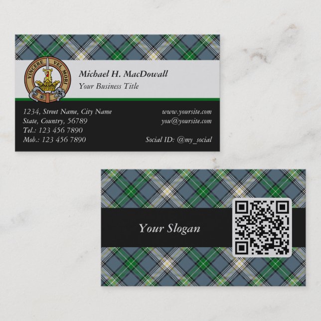 Carte De Visite Clan MacDowall Crest sur Tartan (Devant / Derrière)