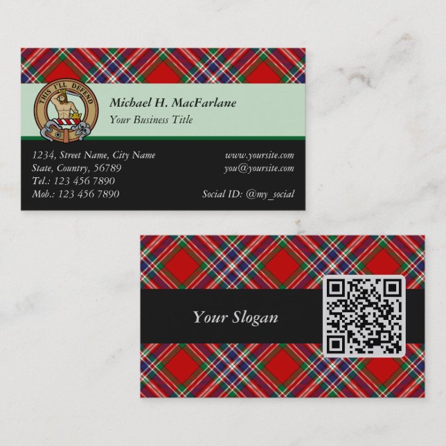 Carte De Visite Clan MacFarlane Crest sur Red Tartan (Devant / Derrière)