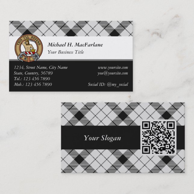 Carte De Visite Clan MacFarlane Crest sur tarte noir et blanc (Devant / Derrière)