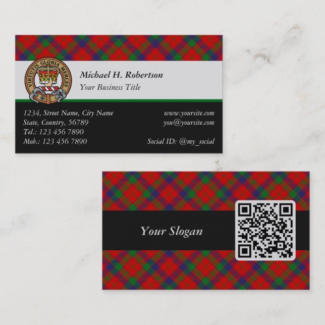 Carte De Visite Clan Robertson Crest sur Tartan (Devant / Derrière)