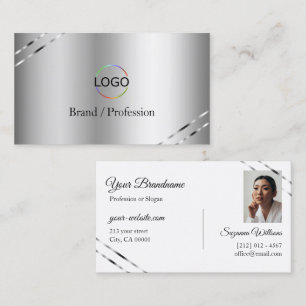 Carte De Visite Classe argenté avec logo et photo à lignes scintil