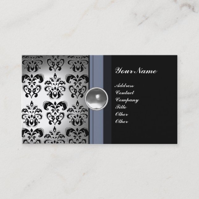 Carte De Visite CLASSÉ DAMASK GEM MONOGRAM noir blanc (Devant)
