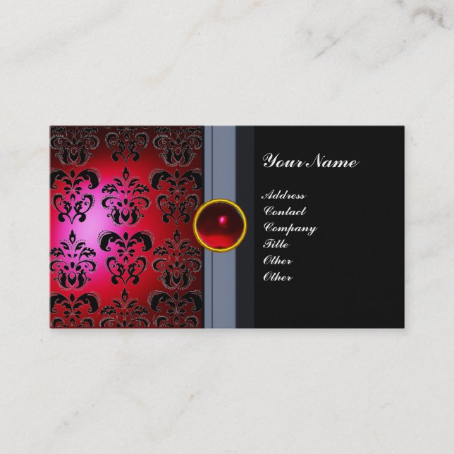 Carte De Visite CLASSE DAMASK GEM MONOGRAM noir rouge bordeaux (Devant)