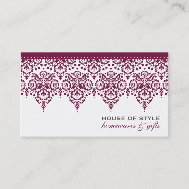 CARTE DE VISITE classe damask maroon mulberry blan (Devant)